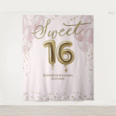 Tenture Gold Foil Sweet 16 Ballons rose fond (Devant)