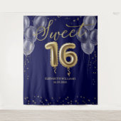 Tenture Gold Foil Sweet 16 Ballons Royal Blue fond (Devant)