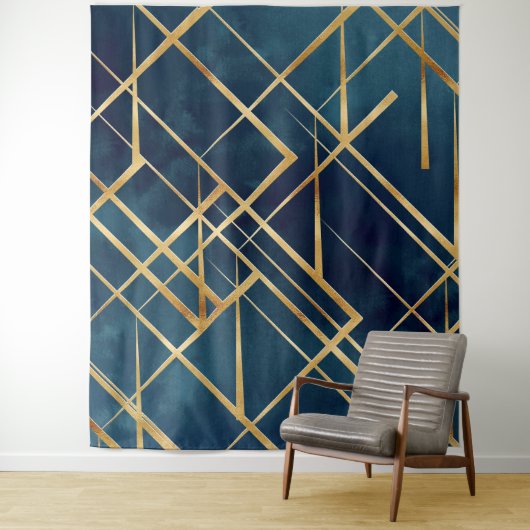 Tenture Gold Geometric Blue Design (En situation)
