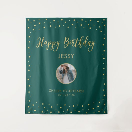 Tenture Gold & Green Confetti | Bonne photo d'anniversaire (Devant)