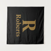 Tenture Gold Initial/Prénom/Famille Sur Noir (Devant (Horizontal))