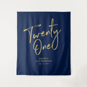 Tenture Gold & Navy Blue 21st Birthday Party Contexte