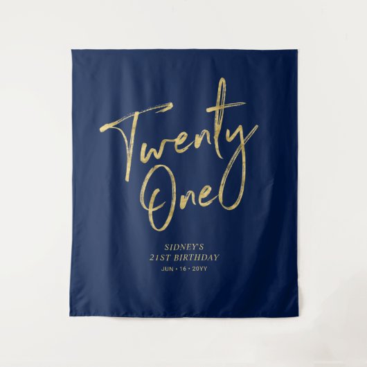 Tenture Gold & Navy Blue 21st Birthday Party Contexte (Devant)