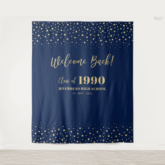 Tenture Gold & Navy Confetti Classe Reunion Party Contexte (Devant)