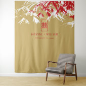 Tenture Gold & Red Bamboo Feuille Mariage chinois fond (En situation)