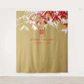Tenture Gold & Red Bamboo Feuille Mariage chinois fond (Devant)