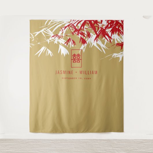 Tenture Gold & Red Bamboo Feuille Mariage chinois fond (Devant)
