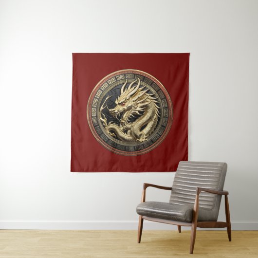 Tenture Gold Sacred Eastern Dragon Medallion (En situation)