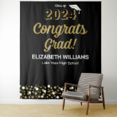 Tenture Gold Script Confetti Congrats Grad Noir fond (En situation)