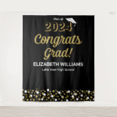 Tenture Gold Script Confetti Congrats Grad Noir fond (Devant)