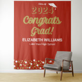 Tenture Gold Script Confetti Congrats Grad Red fond (En situation)