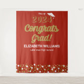 Tenture Gold Script Confetti Congrats Grad Red fond (Devant)