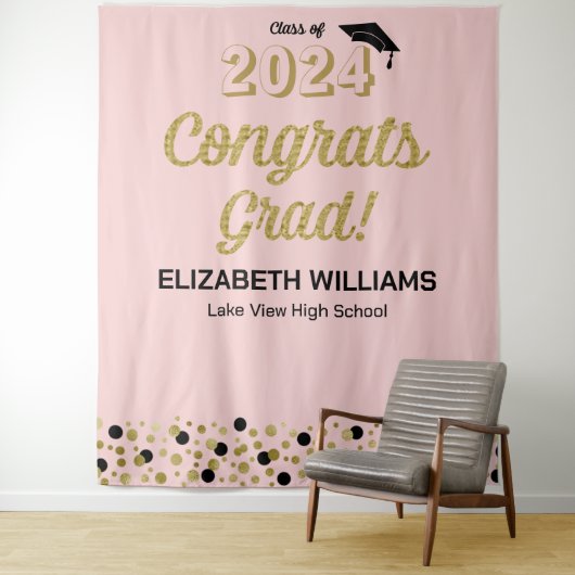 Tenture Gold Script Confetti Congrats Grad Rose fond (En situation)