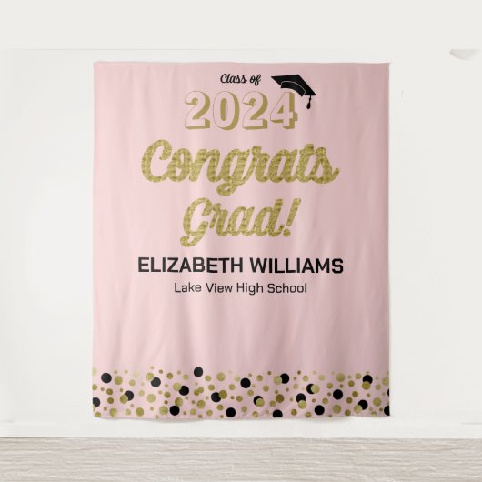 Tenture Gold Script Confetti Congrats Grad Rose fond (Devant)