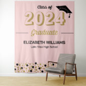 Tenture Gold Script Confetti Grad Party Pink fond (En situation)