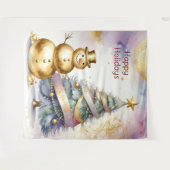 Tenture Gold Snowman Christmas Tree Holiday Backdrop (Devant (Horizontal))