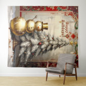 Tenture Gold Snowman Christmas Tree Holiday Backdrop (En situation (horizontale))