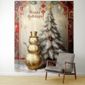 Tenture Gold Snowman Christmas Tree Holiday Backdrop (En situation)
