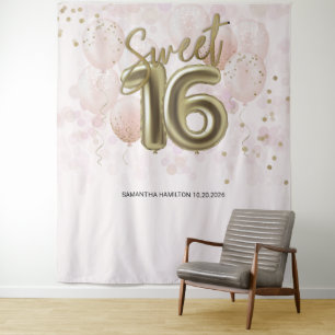 Tenture Gold Sweet 16 Anniversaires Balloons Party Pink fo