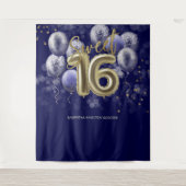 Tenture Gold Sweet 16 ballons Anniversaires Royal Blue fon (Devant)