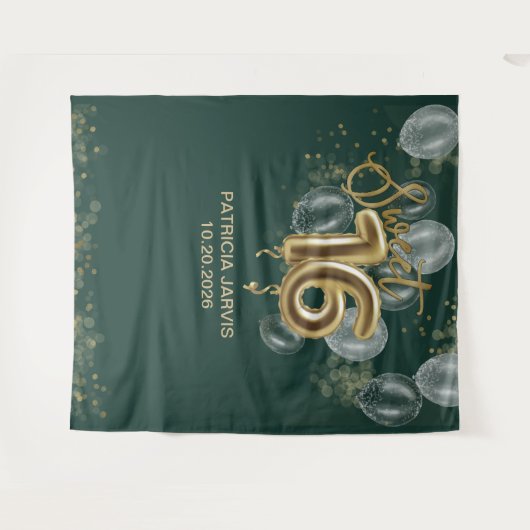 Tenture Gold Sweet 16 Ballons Emerald Green Backdrops (Devant (Horizontal))