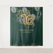 Tenture Gold Sweet 16 Ballons Emerald Green Backdrops (Devant)
