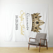 Tenture Gold Tiara Custom Quinceañera Tapestry (En situation (horizontale))