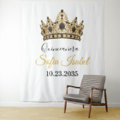Tenture Gold Tiara Custom Quinceañera Tapestry (En situation)