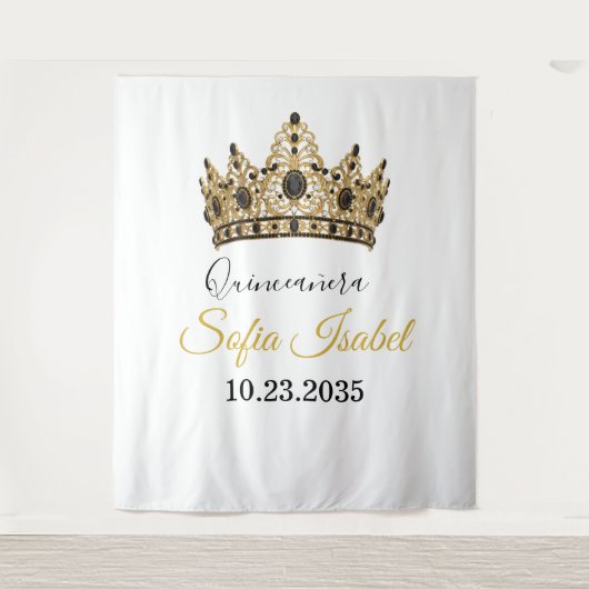 Tenture Gold Tiara Custom Quinceañera Tapestry (Devant)