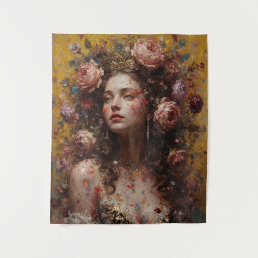 Tenture Golden Bloom Muse – Vertical Wall Tapestry (Devant)