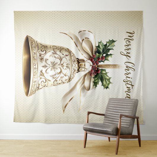 Tenture Golden Christmas Bell Shiny Stars Green Feuilles (En situation (horizontale))