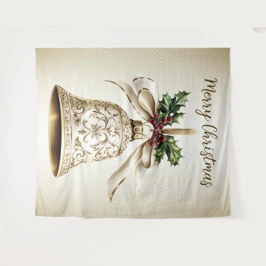 Tenture Golden Christmas Bell Shiny Stars Green Feuilles (Devant (Horizontal))