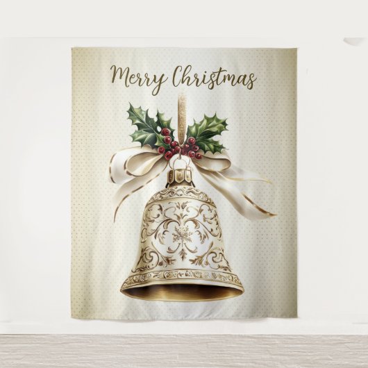 Tenture Golden Christmas Bell Shiny Stars Green Feuilles (Devant)