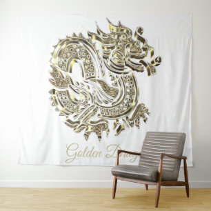 Tenture Golden Dragon Logo Faux Gold Foil Élégant