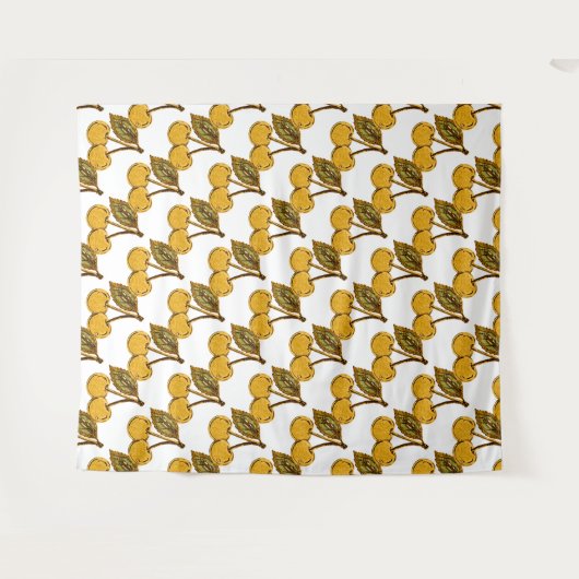 Tenture Golden Metallic Cherries Pattern (Devant (Horizontal))