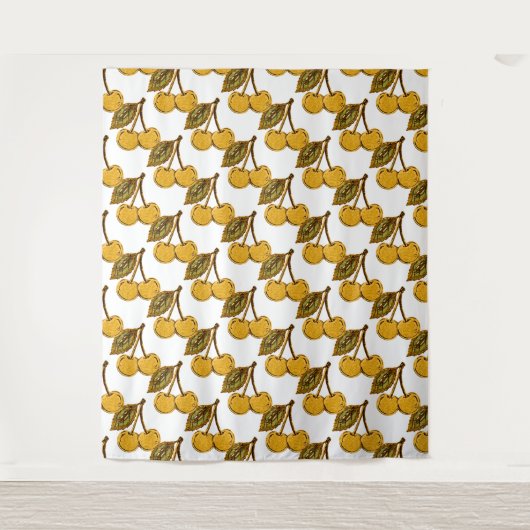 Tenture Golden Metallic Cherries Pattern (Devant)