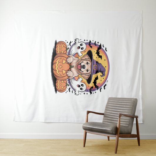 Tenture Golden Retriever Halloween Witch Chien classique T (En situation (horizontale))