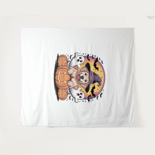 Tenture Golden Retriever Halloween Witch Chien classique T (Devant (Horizontal))