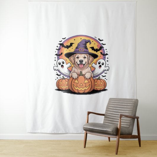 Tenture Golden Retriever Halloween Witch Chien classique T (En situation)