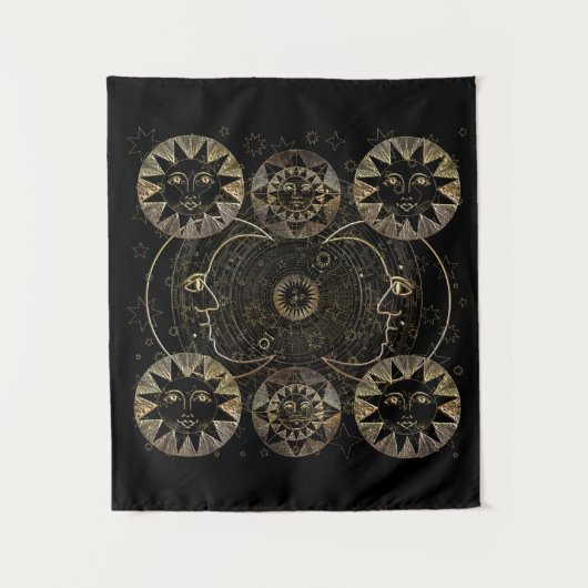 Tenture Golden Sun Moon Stars Art d'astronomie céleste (Devant)