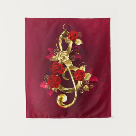Tenture Golden Treble Clef avec fleurs Roses (Devant)