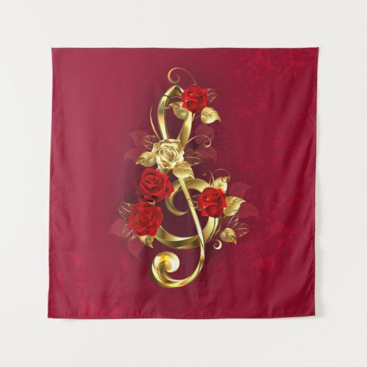 Tenture Golden Treble Clef avec fleurs Roses (Devant)