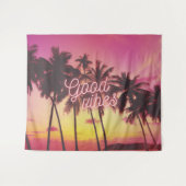 Tenture Good Vibes Tropical Pink Sunset Beach Palm Tree (Devant (Horizontal))