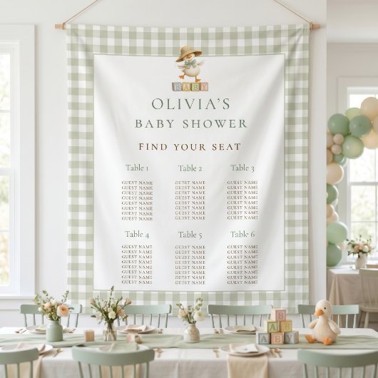 Tenture Goose Sage Gingham seating chart Baby Shower