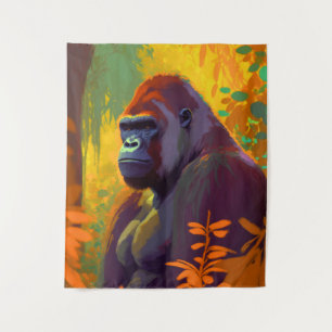 Tenture Gorilla Ape Animal Portrait Peinture Faune Libre