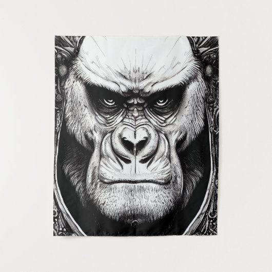 Tenture Gorilla Ape Wild Nature Illustration Line Art épiq (Devant)