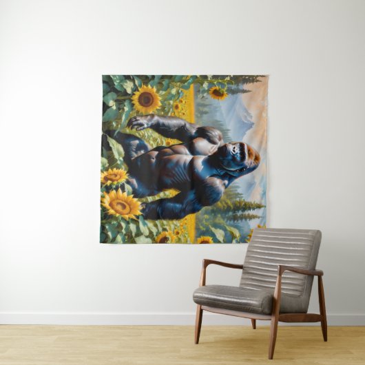 Tenture Gorille Ape Dans Un Champ De Tournesol (En situation (horizontale))