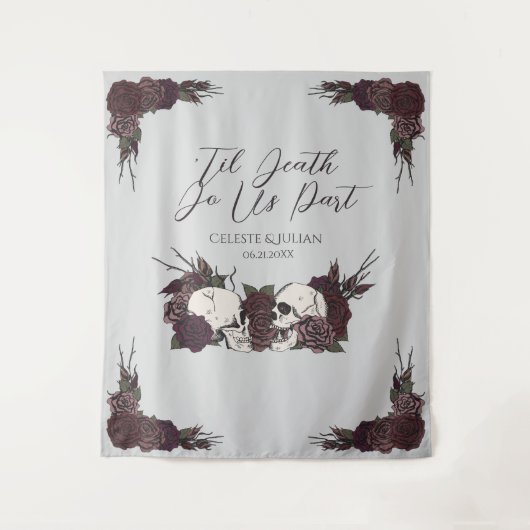 Tenture Gothic Til Death Gray Floral Skull Wedding (Devant)