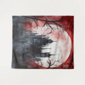 Tenture Gothique Moody Dark Castle & Pleine lune rouge (Devant (Horizontal))