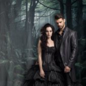 Tenture Gothique Moody Dark Forest Twilight Rock Path XLar